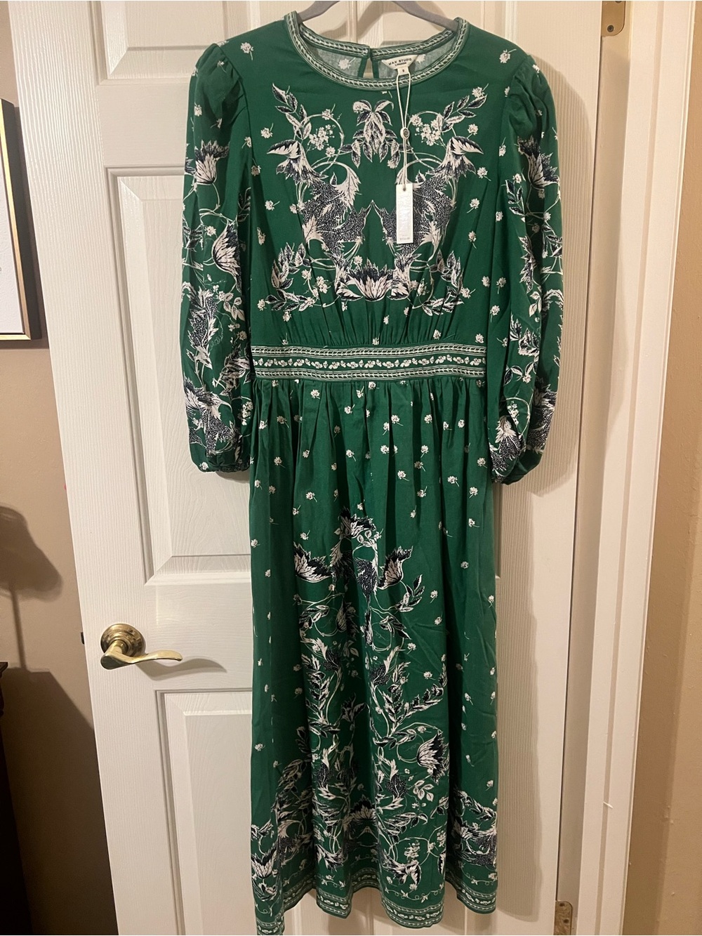 NWT Max Studio Floral Green 3/4 Sleeve Linen Cotton Blend Midi Dress Size Small
